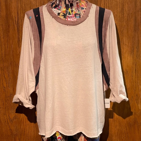 Free People Beige and Brown Long Sleeve Tee - Picture 2 of 5